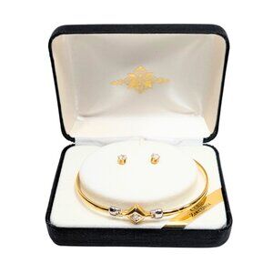 Cubic Zirconia CZ NIB Gold Bangle Bracelet and Stud Earrings Set